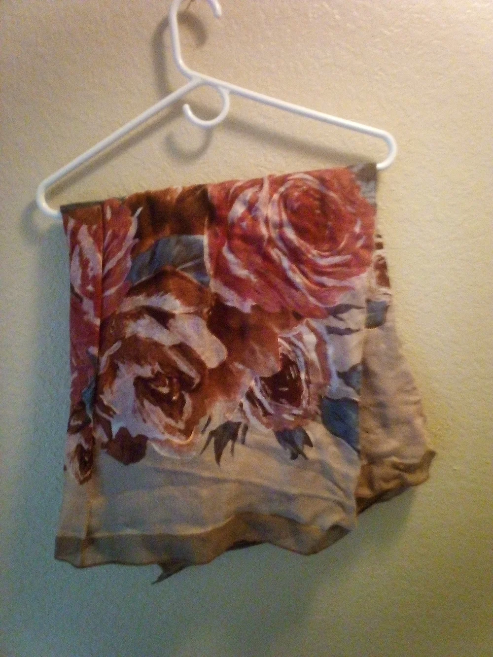 Floral Rose Print Silk Scarf - Mauve & Taupe